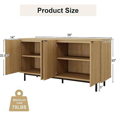 ZUQIETA Modern TV Stand for 65"TVs-Storage Cabinets&Adjustable Shelves,Natural Wood