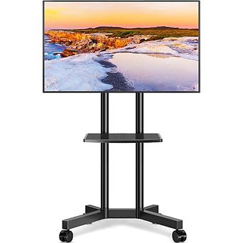 ZUQIETA Heavy-Duty Mobile TV Stand - with Laptop Shelf & Upgraded Wheels for 32-75” TVs