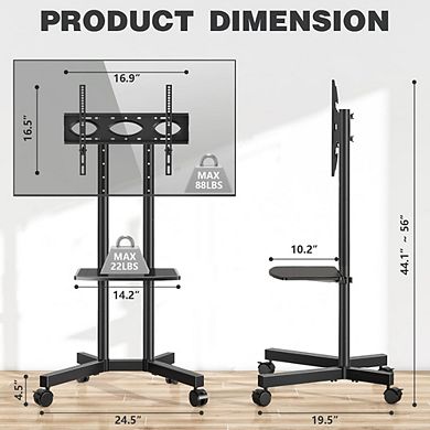 ZUQIETA Heavy-Duty Mobile TV Stand - with Laptop Shelf & Upgraded Wheels for 32-75” TVs
