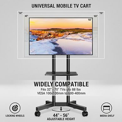 ZUQIETA Heavy-Duty Mobile TV Stand - with Laptop Shelf & Upgraded Wheels for 32-75” TVs
