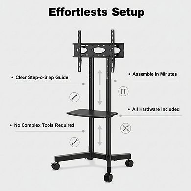 ZUQIETA Heavy-Duty Mobile TV Stand - with Laptop Shelf & Upgraded Wheels for 32-75” TVs