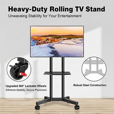 ZUQIETA Heavy-Duty Mobile TV Stand - with Laptop Shelf & Upgraded Wheels for 32-75” TVs