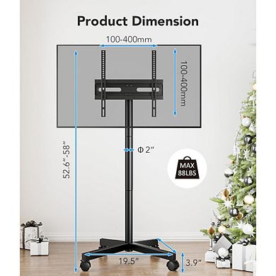 ZUQIETA Silent Rolling TV Cart - Height Adjustable Mobile Stand for 23-60” TVs up to 88 lbs