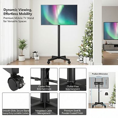 ZUQIETA Silent Rolling TV Cart - Height Adjustable Mobile Stand for 23-60” TVs up to 88 lbs
