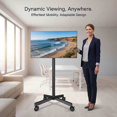 ZUQIETA Silent Rolling TV Cart - Height Adjustable Mobile Stand for 23-60” TVs up to 88 lbs