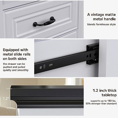 ZUQIETA Farmhouse Nightstand with Charging Station&2 Drawers,18"White Wood Side Table