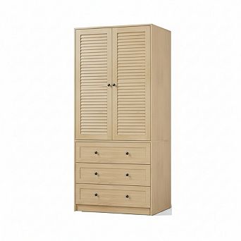 ZUQIETA 69.5"Wooden Armoire with Louvered Doors & Drawers,Natural Finish Large Capacity Wardrobe