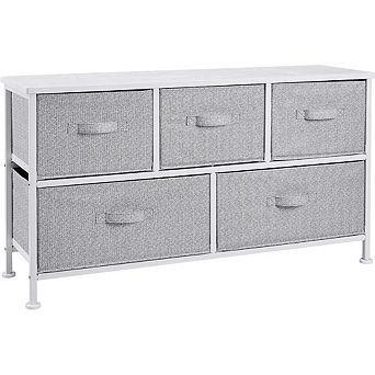 ZUQIETA Extra Wide 5-Drawer Fabric Organizer - White Storage Unit for Closet