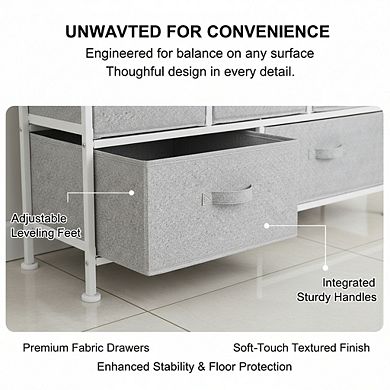 ZUQIETA Extra Wide 5-Drawer Fabric Organizer - White Storage Unit for Closet