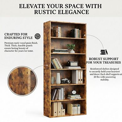 ZUQIETA 6-Shelf Industrial Bookcase, 63" Tall Floor Standing Open Shelf with Anti-Tip Device