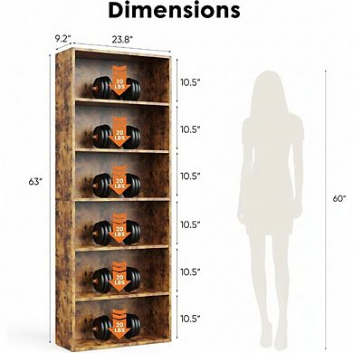 ZUQIETA 6-Shelf Industrial Bookcase, 63" Tall Floor Standing Open Shelf with Anti-Tip Device