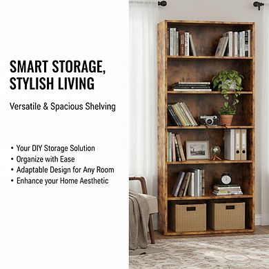 ZUQIETA 6-Shelf Industrial Bookcase, 63" Tall Floor Standing Open Shelf with Anti-Tip Device