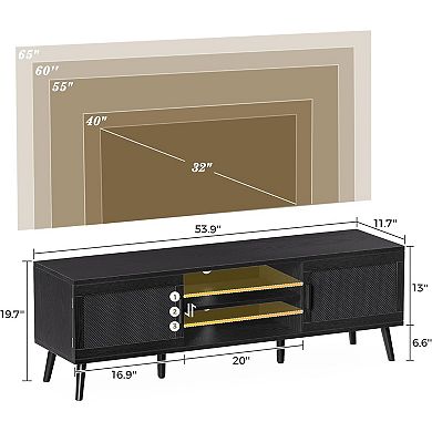 ZUQIETA 65"TV Stand with 2 Cabinets&Adjustable Shelf,Solid Wood Feet&Cord Management,Black