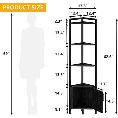 ZUQIETA 5-Tier Corner Shelf Cabinet with LED Light, 62.8" Standing Storage Display for Bedroom
