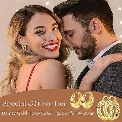 ZUQIETA 9-Pair Gold Hoop Earrings - Lightweight 14K Plated Set