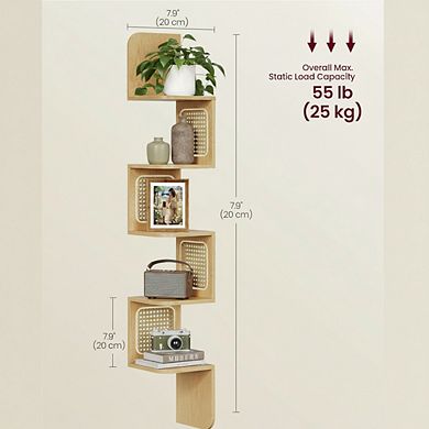 ZUQIETA 5-Tier Floating Corner Shelf, Zigzag PVC Rattan Unit for Kitchen, Living Room Bedroom