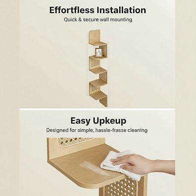 ZUQIETA 5-Tier Floating Corner Shelf, Zigzag PVC Rattan Unit for Kitchen, Living Room Bedroom