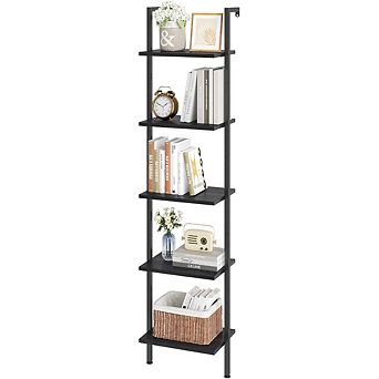ZUQIETA 5 tier Ladder Shelf, Wall Mounted Metal Frame Display Rack for Living Room, Bedroom Office