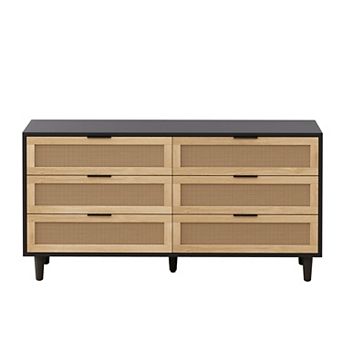 Merax Natural Rattan 6Drawer Dresser Modern Storage Cabinet with Anti Tipping Safety Design