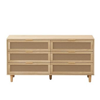 Merax Natural Rattan 6Drawer Dresser Modern Storage Cabinet with Anti Tipping Safety Design