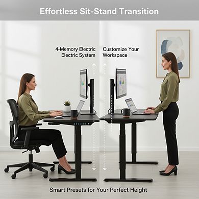KSIZUIS 4-Memory Electric Standing Desk - 48"x24" Adjustable Height with Cable Manager & Headphone H