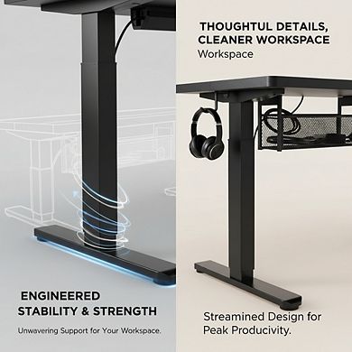 KSIZUIS 4-Memory Electric Standing Desk - 48"x24" Adjustable Height with Cable Manager & Headphone H