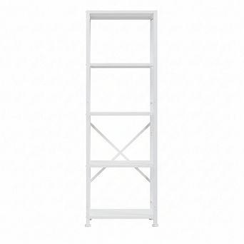ZUQIETA 5 tier Narrow Bookcase, Modern White Metal & Wood Shelf for Living Room, Office & Bedroom