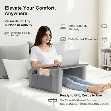 KSIZUIS Gaming Reading Pillow with Lap Desk - Ergonomic Arm Rests & Side Pockets for Bed & Couch