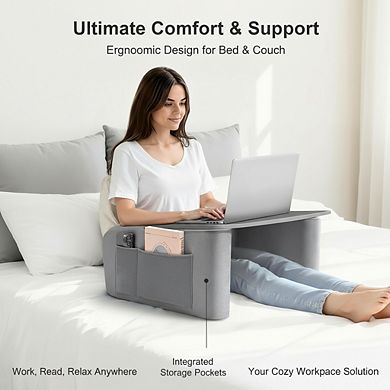 KSIZUIS Gaming Reading Pillow with Lap Desk - Ergonomic Arm Rests & Side Pockets for Bed & Couch