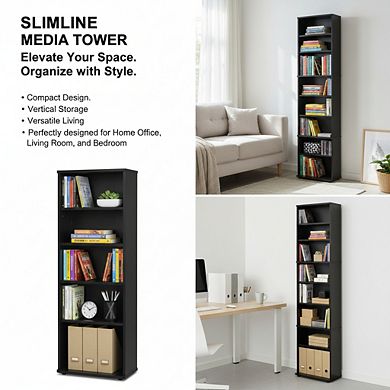 ZUQIETA 8-Tier Narrow CD Rack, Adjustable Media Shelf for DVDs & Games, Home Office Living Room