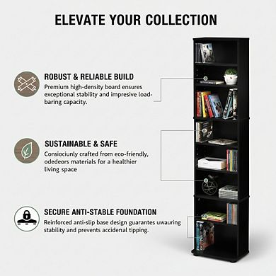 ZUQIETA 8-Tier Narrow CD Rack, Adjustable Media Shelf for DVDs & Games, Home Office Living Room
