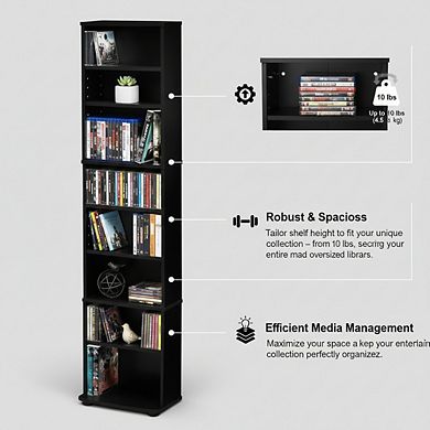 ZUQIETA 8-Tier Narrow CD Rack, Adjustable Media Shelf for DVDs & Games, Home Office Living Room