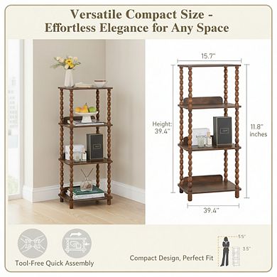 ZUQIETA 4-Tier Bookshelf with Storage, Small Bookcase for Bedroom, Living Room Office