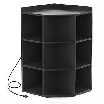 ZUQIETA 9-Cube Corner Cabinet with USB Ports, Wooden Toy Storage Shelf for Playroom, Bedroom