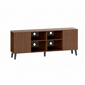 ZUQIETA Mid-Century TV Stand for 75"+TVs-Storage Media Console with Adjustable Shelves,Walnut