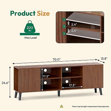 ZUQIETA Mid-Century TV Stand for 75"+TVs-Storage Media Console with Adjustable Shelves,Walnut