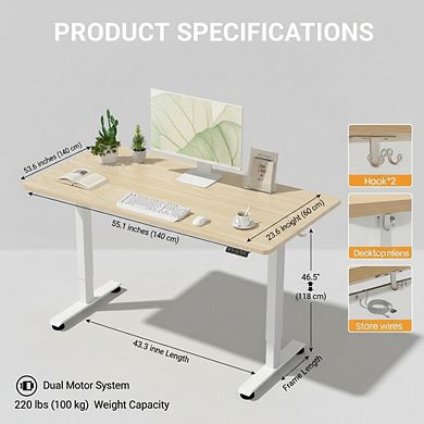 KSIZUIS 55" Electric Standing Desk - 4 Memory Height Settings for Work, Study & Walking Pad