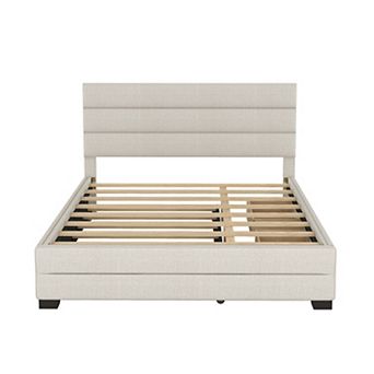 Merax Queen Upholstered Platform Bed with Twin Size Trundle and Two Drawers