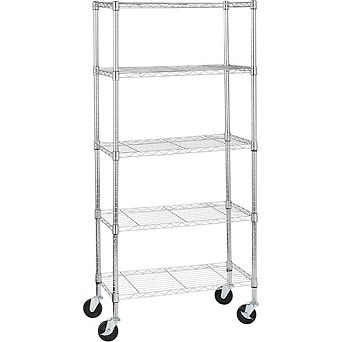 KSIZUIS Heavy Duty 5-Shelf Metal Rack - Adjustable on 4" Industrial Casters, Chrome