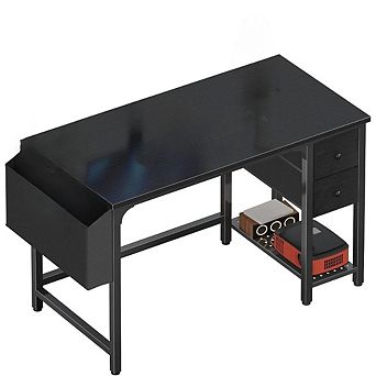 KSIZUIS 40" Reversible Computer Desk with Fabric Drawers - Gaming & Study Table for Small Spaces