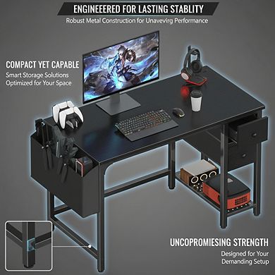 KSIZUIS 40" Reversible Computer Desk with Fabric Drawers - Gaming & Study Table for Small Spaces