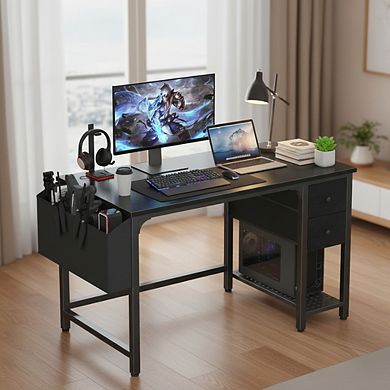 KSIZUIS 40" Reversible Computer Desk with Fabric Drawers - Gaming & Study Table for Small Spaces