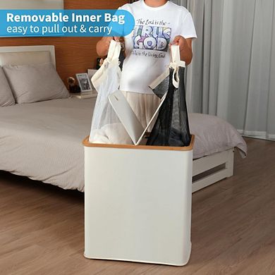 Great Ambitions Double Laundry Hamper with Lid & 2 Bags, 140L Beige Basket for Home Sorting