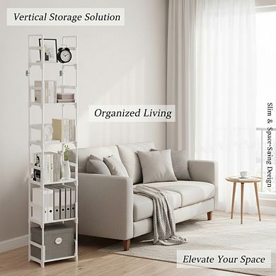ZUQIETA 6-Tier Narrow Bookshelf, Skinny White Bookcase for Sturdy Slim Storage, Easy Assembly