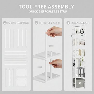 ZUQIETA 6-Tier Narrow Bookshelf, Skinny White Bookcase for Sturdy Slim Storage, Easy Assembly