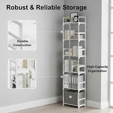 ZUQIETA 6-Tier Narrow Bookshelf, Skinny White Bookcase for Sturdy Slim Storage, Easy Assembly