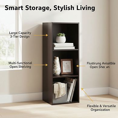 ZUQIETA 3-Tier Cube Bookcase, Stackable Open Storage Organizer for Living Room Office Espresso