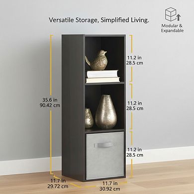 ZUQIETA 3-Tier Cube Bookcase, Stackable Open Storage Organizer for Living Room Office Espresso