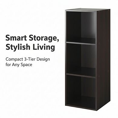 ZUQIETA 3-Tier Cube Bookcase, Stackable Open Storage Organizer for Living Room Office Espresso