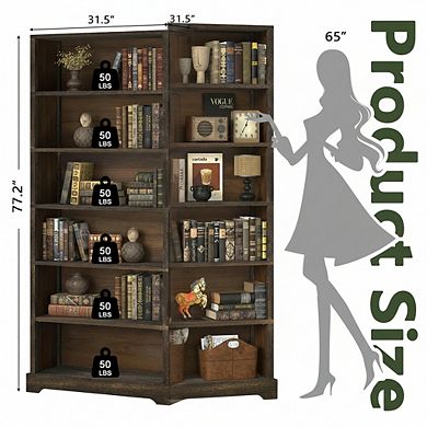 ZUQIETA 6-Tier Farmhouse Bookcase, 77.2" Arched Floor Shelf for Living Room, Study & Office